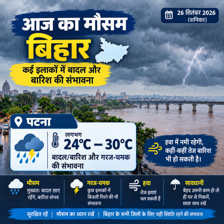 बिहार में मौसम को लेकर नया अपडेट, कई जिलों में बारिश की संभावना